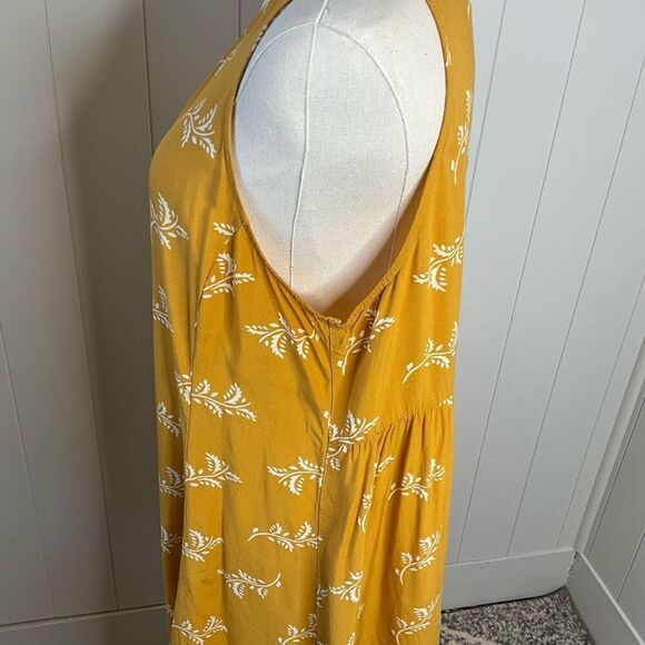 Old Navy Womens Large Mini Shift Dress Gold Floral Print Sleeveless Keyhole Neck - Picture 8 of 11
